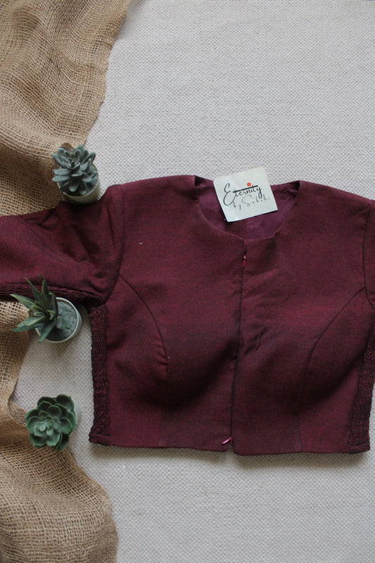 Maroon Double Zip Mood With Sleeves Stretchable Blouse - Eternity by Sakshi