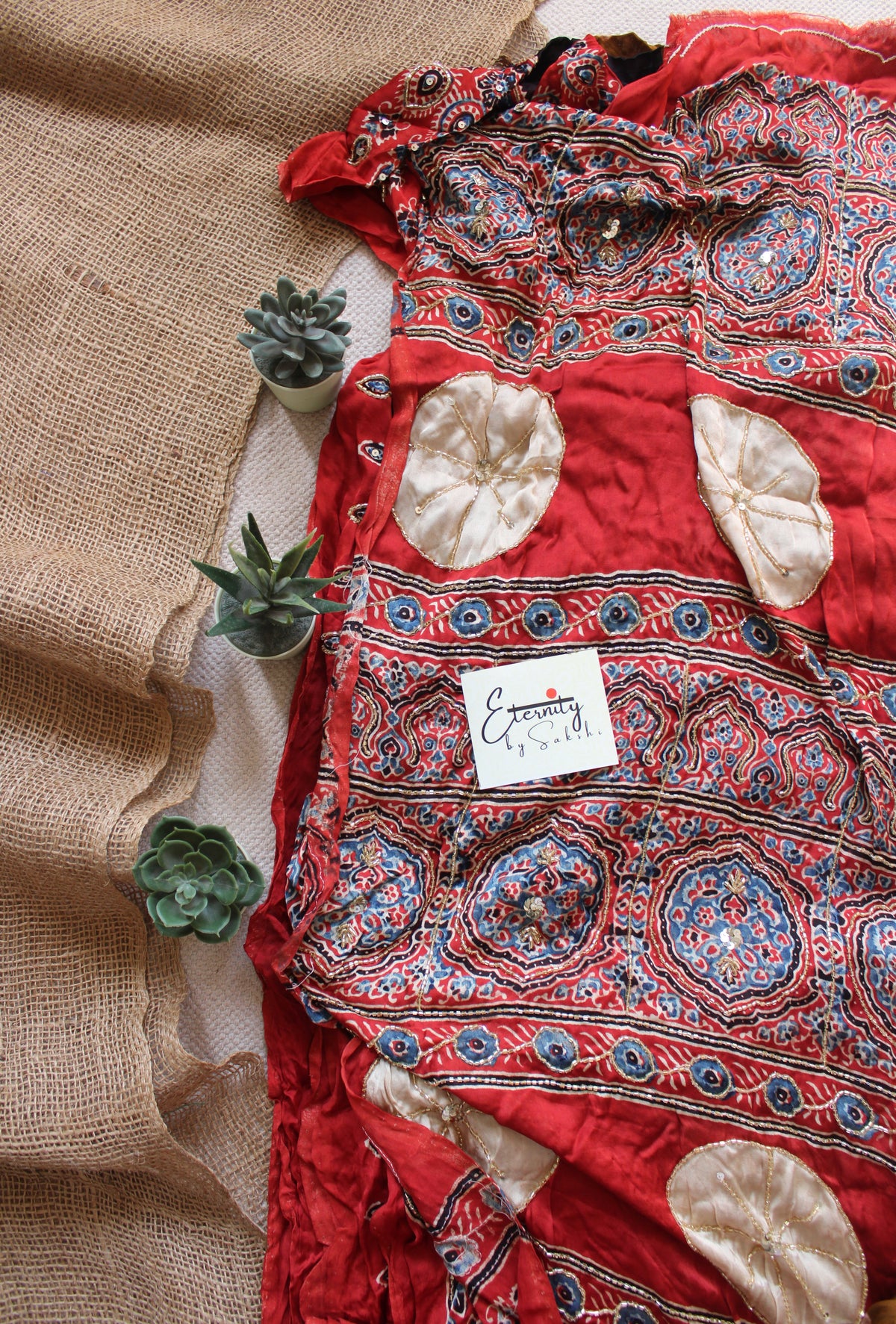 Pale Yellow Bandhani Ajrakh Silk Handwork Saree