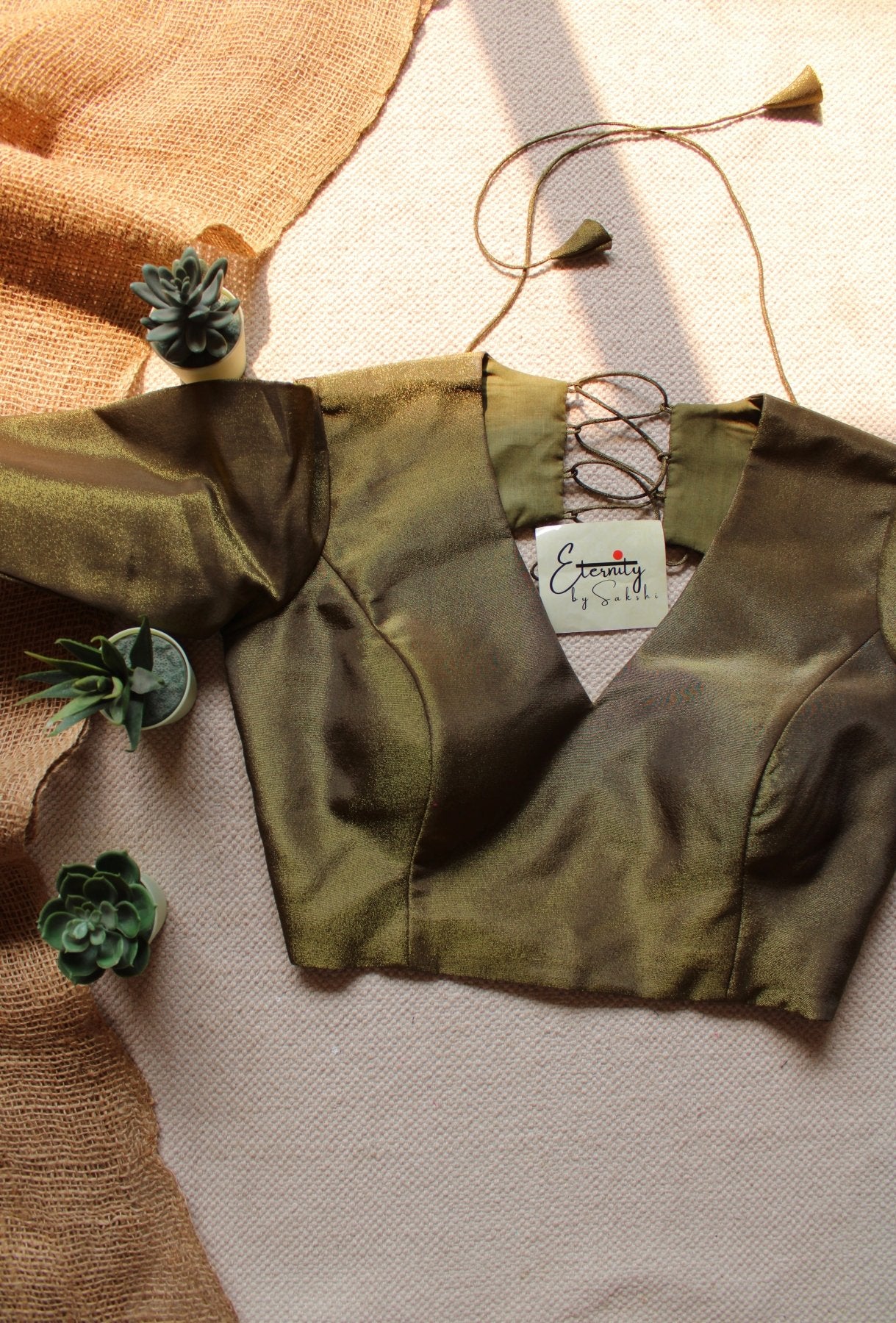 Mehendi Tissue Elastic Blouse