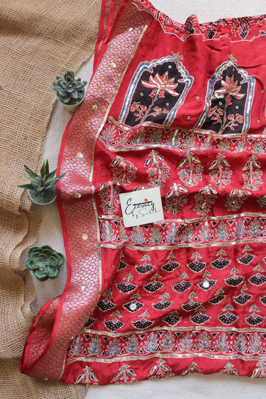 Laal Maharani Ajrakh Dola Silk Handwork Saree - Eternity by Sakshi