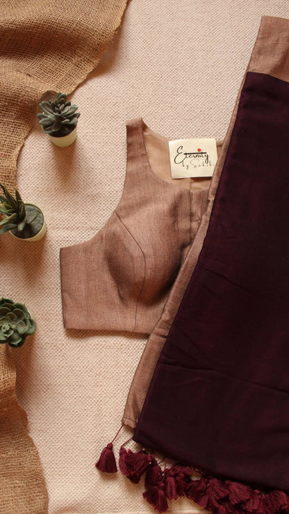 Mocha Office Saree + Mocha T - Cut Blouse Combo - Eternity by Sakshi
