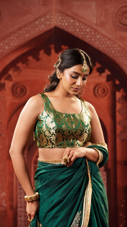 Green Brocade Elastic Noorie Blouse - Eternity by Sakshi