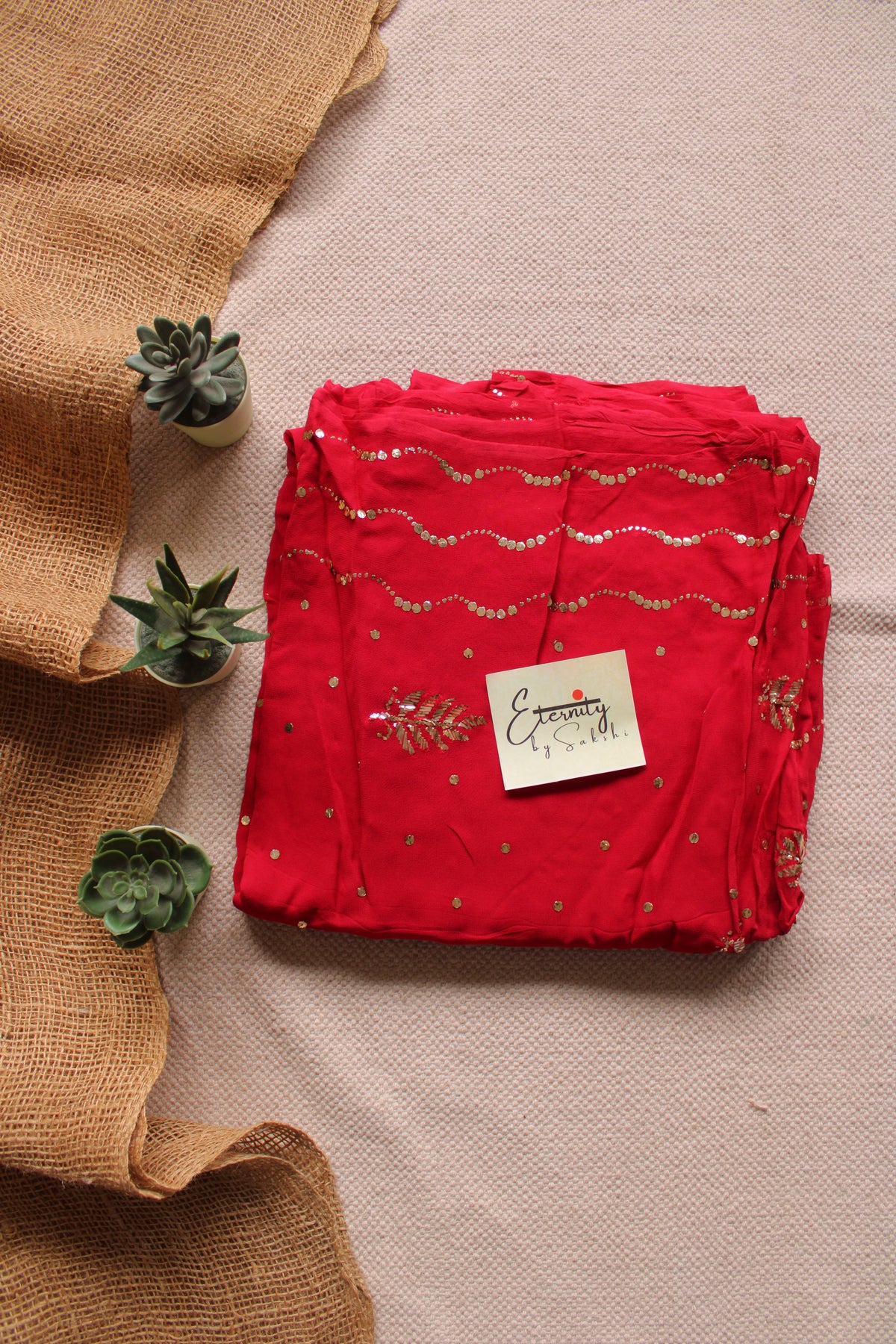 Red Kamdani Mukesh Handwork Saree