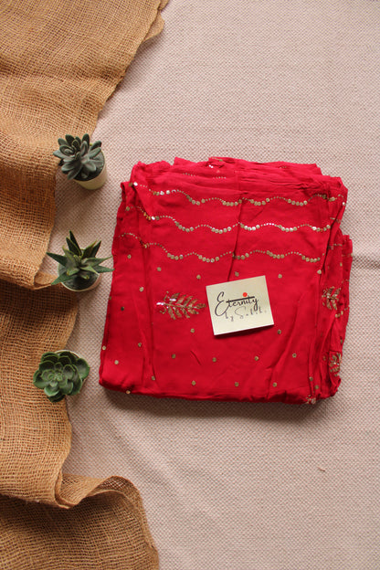 Red Kamdani Mukesh Handwork Saree
