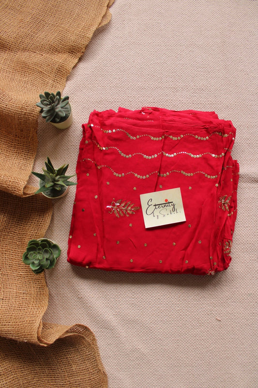 Red Kamdani Mukesh Handwork Saree - Eternity by Sakshi