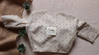 Vanilla + Raspberry (Ajrakh Stretchable) (Combo Blouse) - Eternity by Sakshi