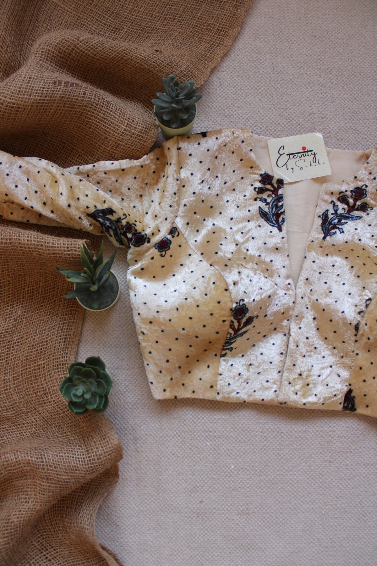 Butter Ajrakh Velvet Blouse - Eternity by Sakshi