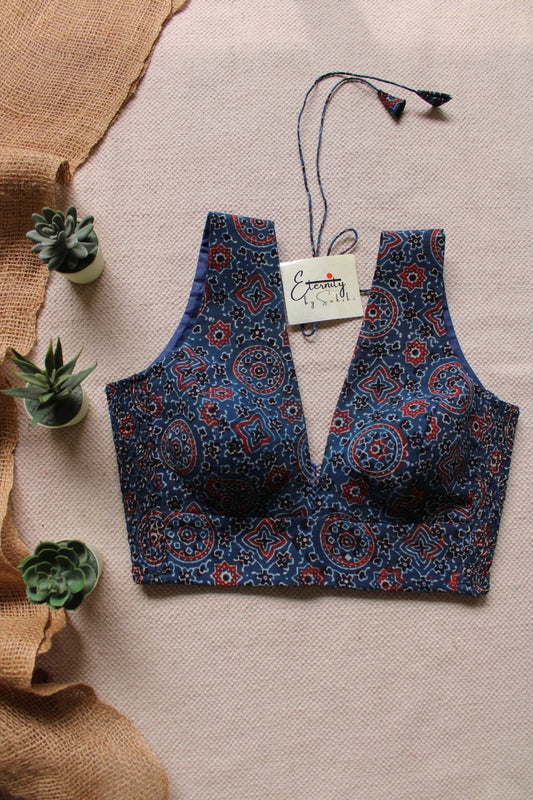 Indigo Ajrakh Strechable Blouse - Eternity by Sakshi