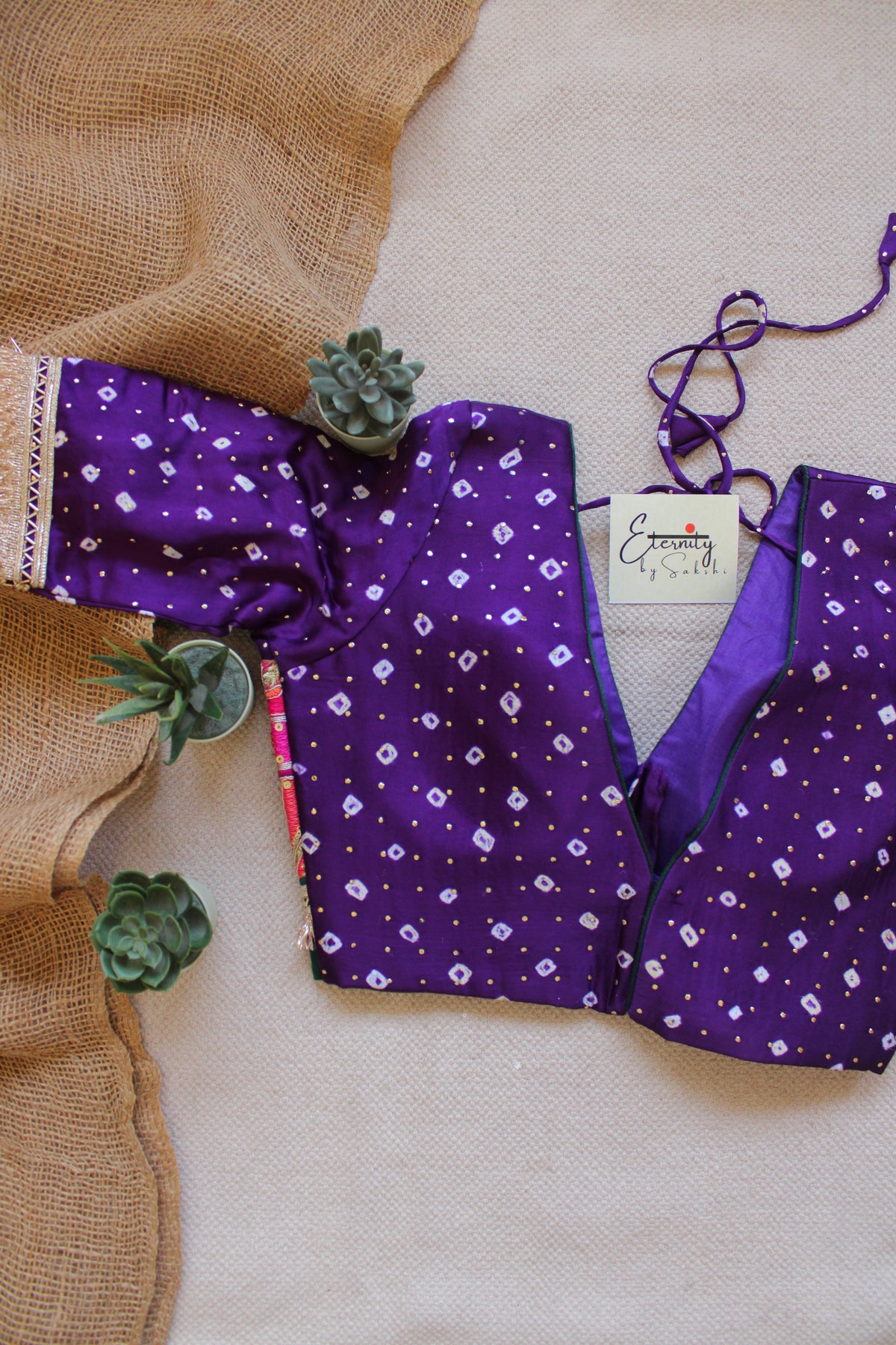 Purple Bandhani Pink Patch Blouse
