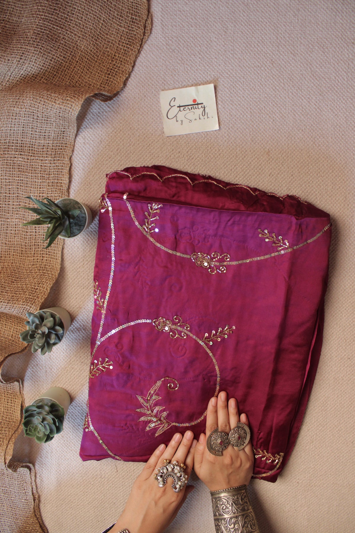 Magenta Saundarya Modal Silk Handwork Saree
