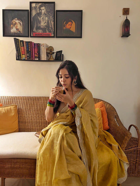 Turmeric Metallic Linen Saree
