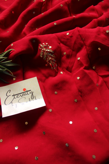 Red Kamdani Mukesh Handwork Saree