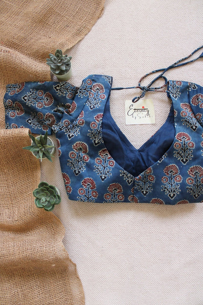 Indigo Ajrakh Silk Blouse - Eternity by Sakshi