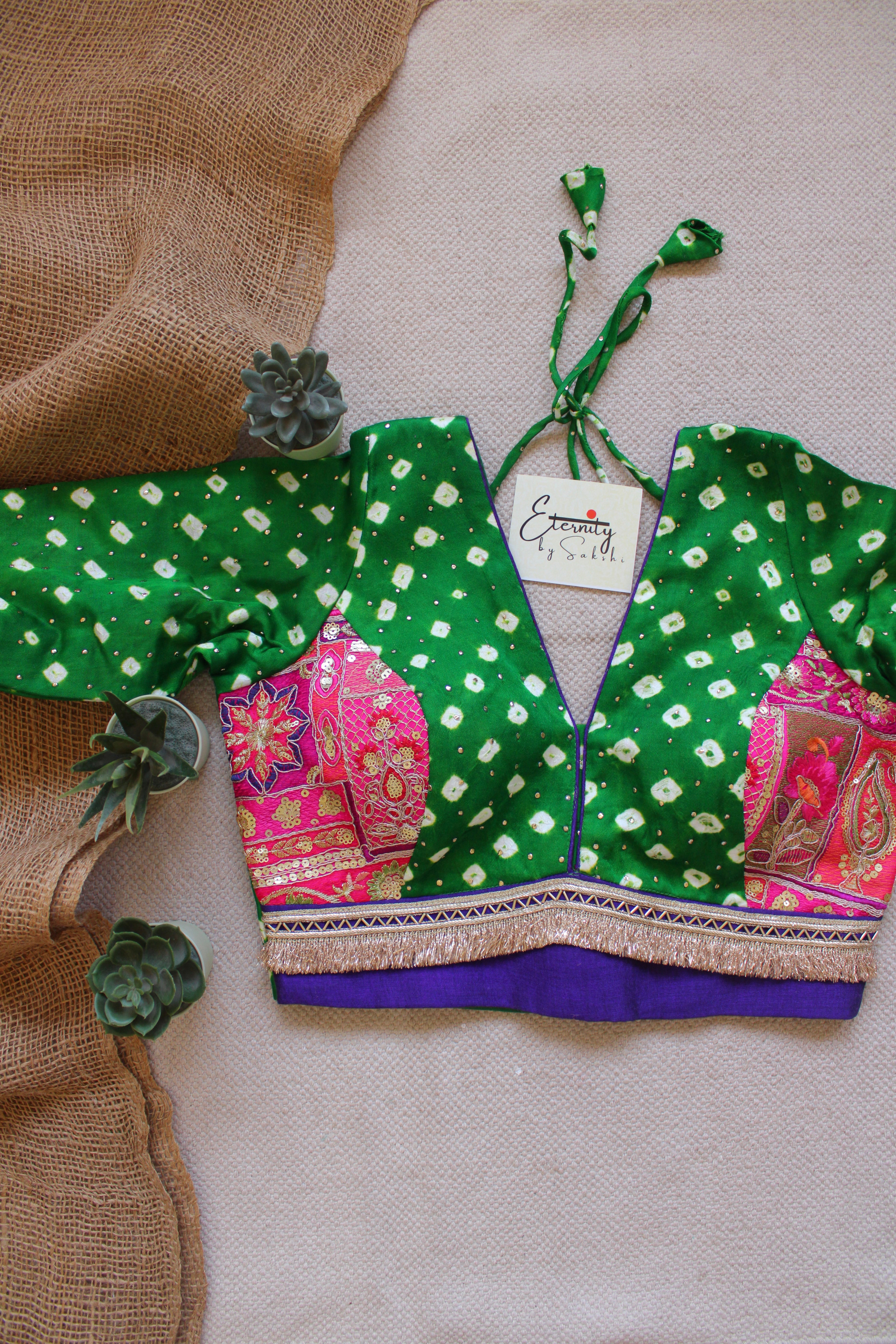 Hari Bandhani Pink Patch Blouse