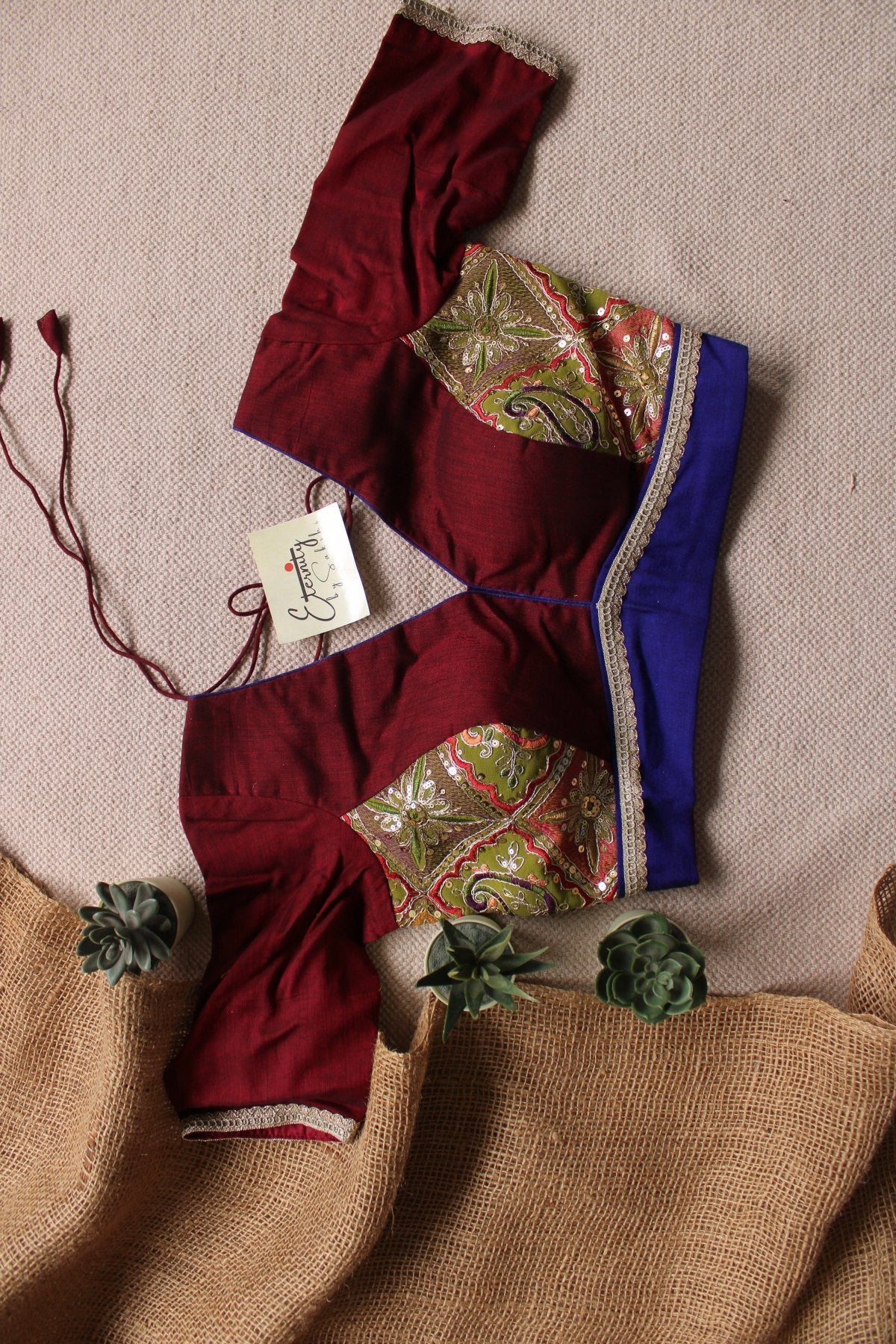 Maroon Green Navratri Patch Limited Edition Blouse - Eternity by Sakshi