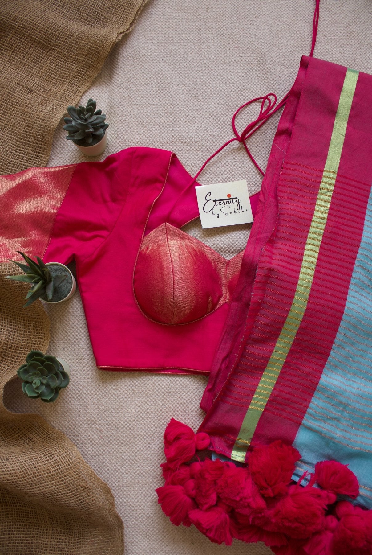Blue Rang Saree + Pink Glam Blouse Combo - Eternity by Sakshi
