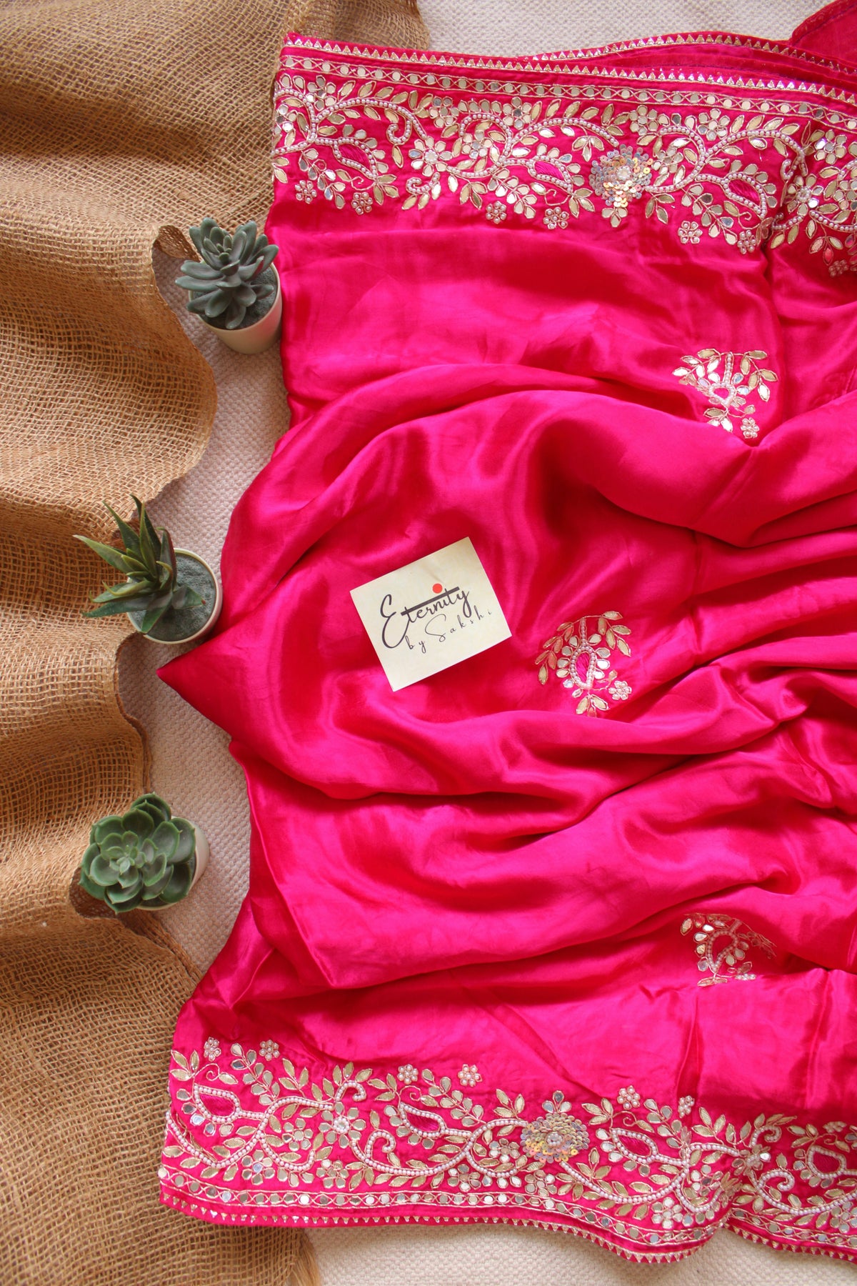 Pink Modal Silk Saree with Gotta Work