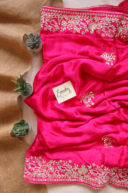 Pink Modal Silk Saree with Gotta Work