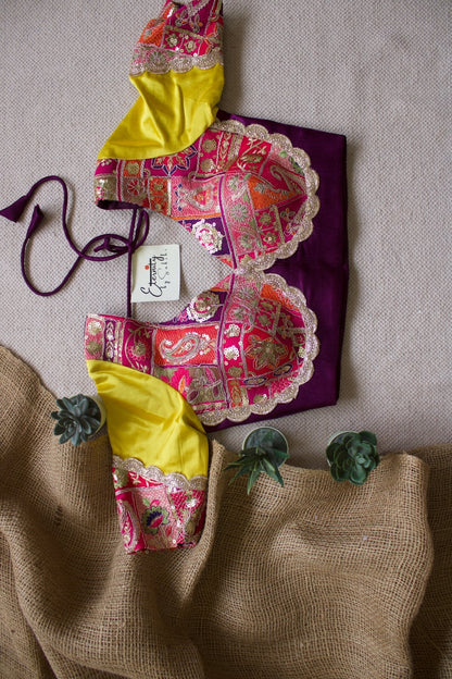 Navratri Yellow Purple Multicolor Blouse - Eternity by Sakshi