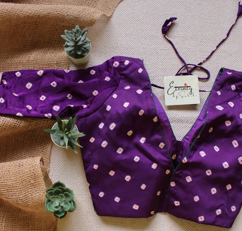 Purple Modal Bandhani Saree + Purple Bandhani Blouse Combo - Eternity by Sakshi