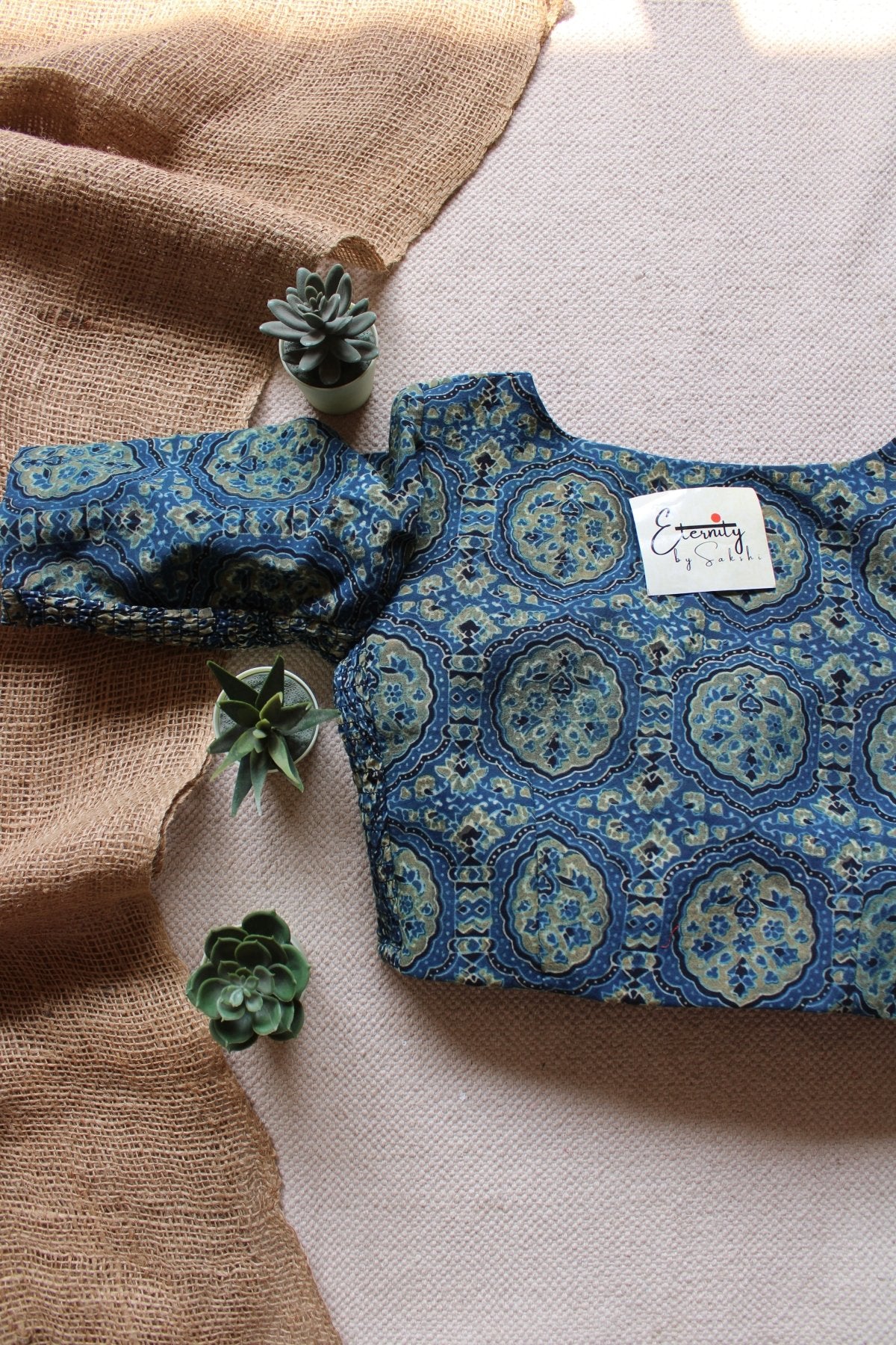 Blue Ajrakh Strechable Blouse - Eternity by Sakshi