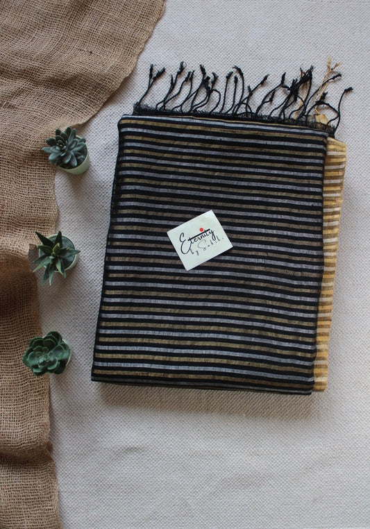 Black Stripes Linen Saree - Eternity by Sakshi