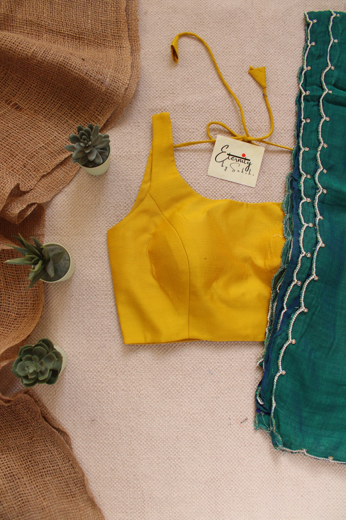 Peacock Pearl Saree + Yellow Noorie Blouse Combo