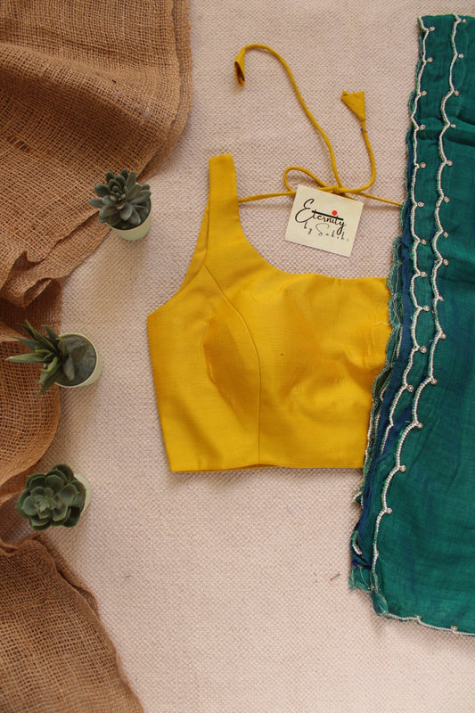 Peacock Pearl Saree + Yellow Noorie Blouse Combo - Eternity by Sakshi