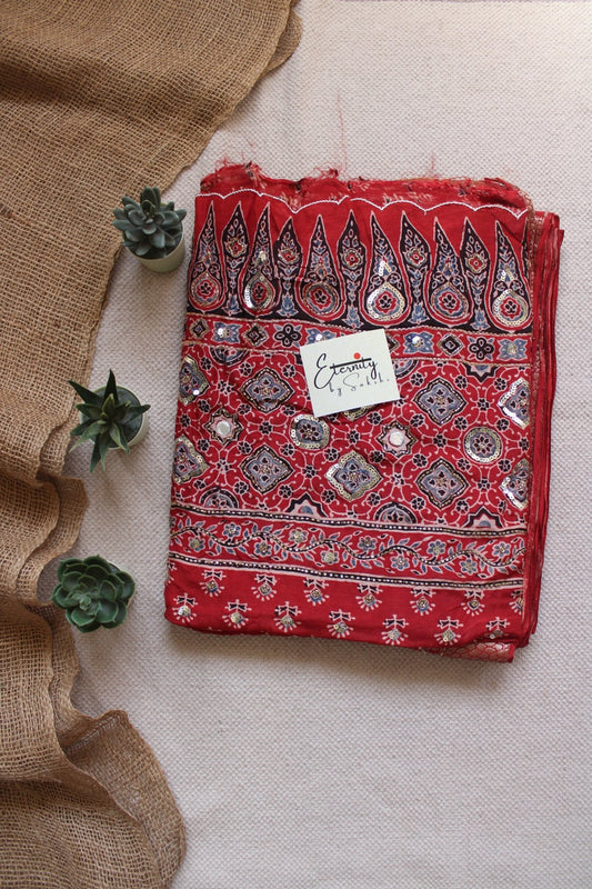 Laal Ishq Maharani Ajrakh Dola Silk Handwork Saree - Eternity by Sakshi