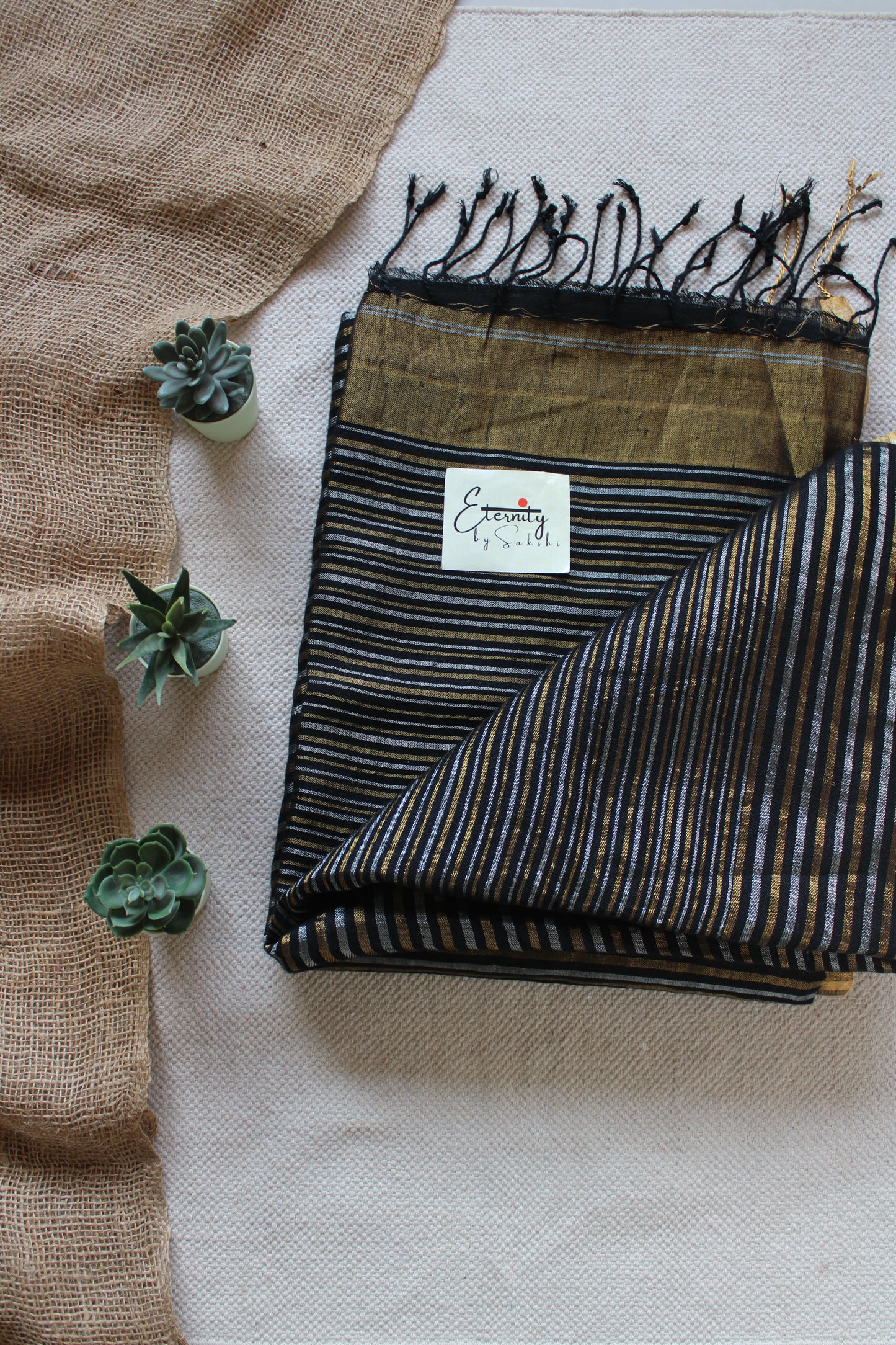 Black Stripes Linen Saree