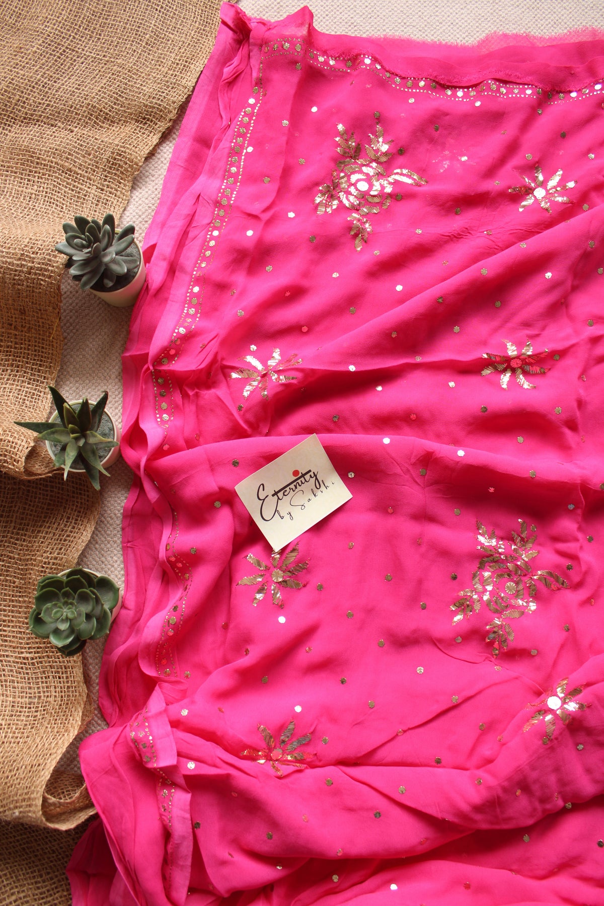 Pink Kamdani Mukesh Handwork Saree