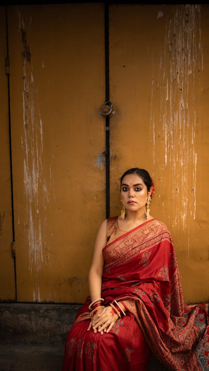 Exclsuive Dul Red Dola Silk Saree - Eternity by Sakshi