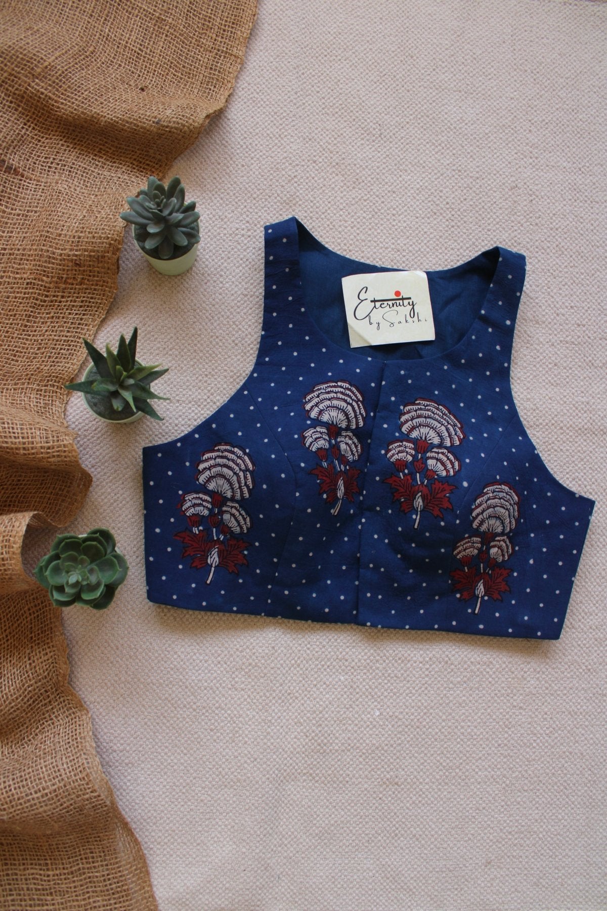 Gulmohar Blue Ajrakh Blouse - Eternity by Sakshi