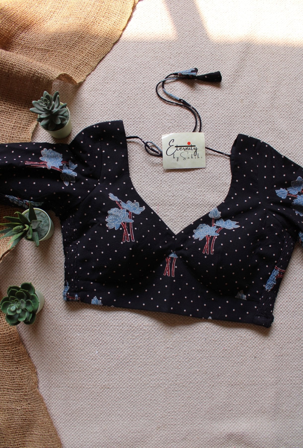Black Ajrakh Strechable Blouse - Eternity by Sakshi
