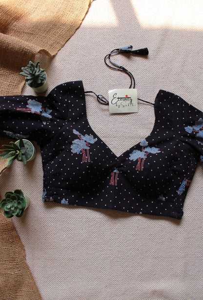 Black Ajrakh Strechable Blouse - Eternity by Sakshi