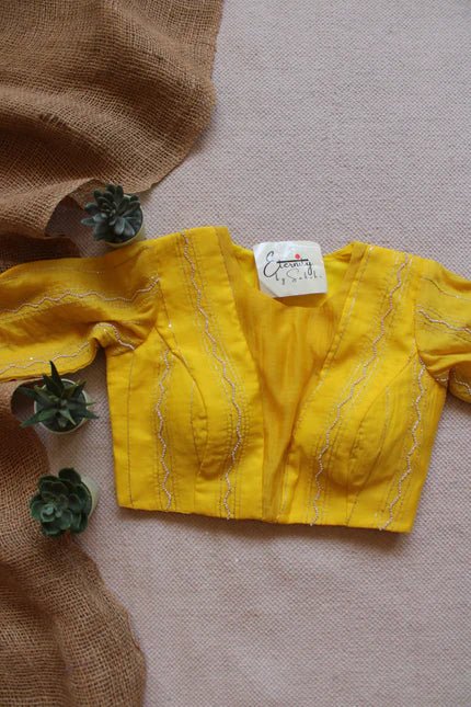 Yellow Spark Chanderi With Pearl Work Blouse - Eternity by Sakshi