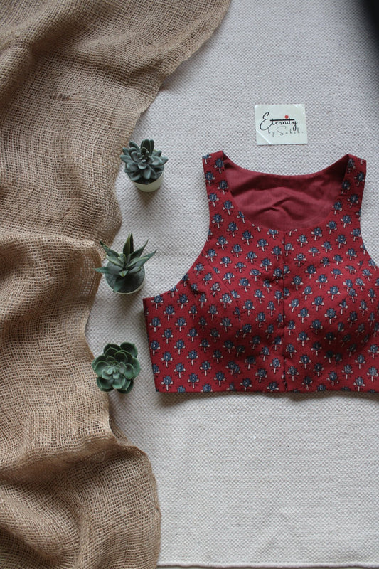 Gulmohar Brick Red Ajrakh Blouse - Eternity by Sakshi