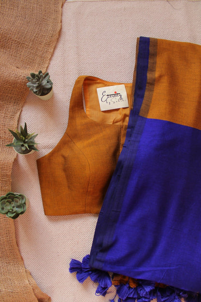 Blue Teal Office Saree + Pale Yellow T - Cut Blouse Combo - Eternity by Sakshi