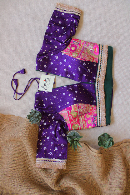 Purple Bandhani Pink Patch Blouse