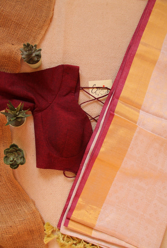 Vishu Saree + Maroon Backless Blouse Combo - Eternity by Sakshi