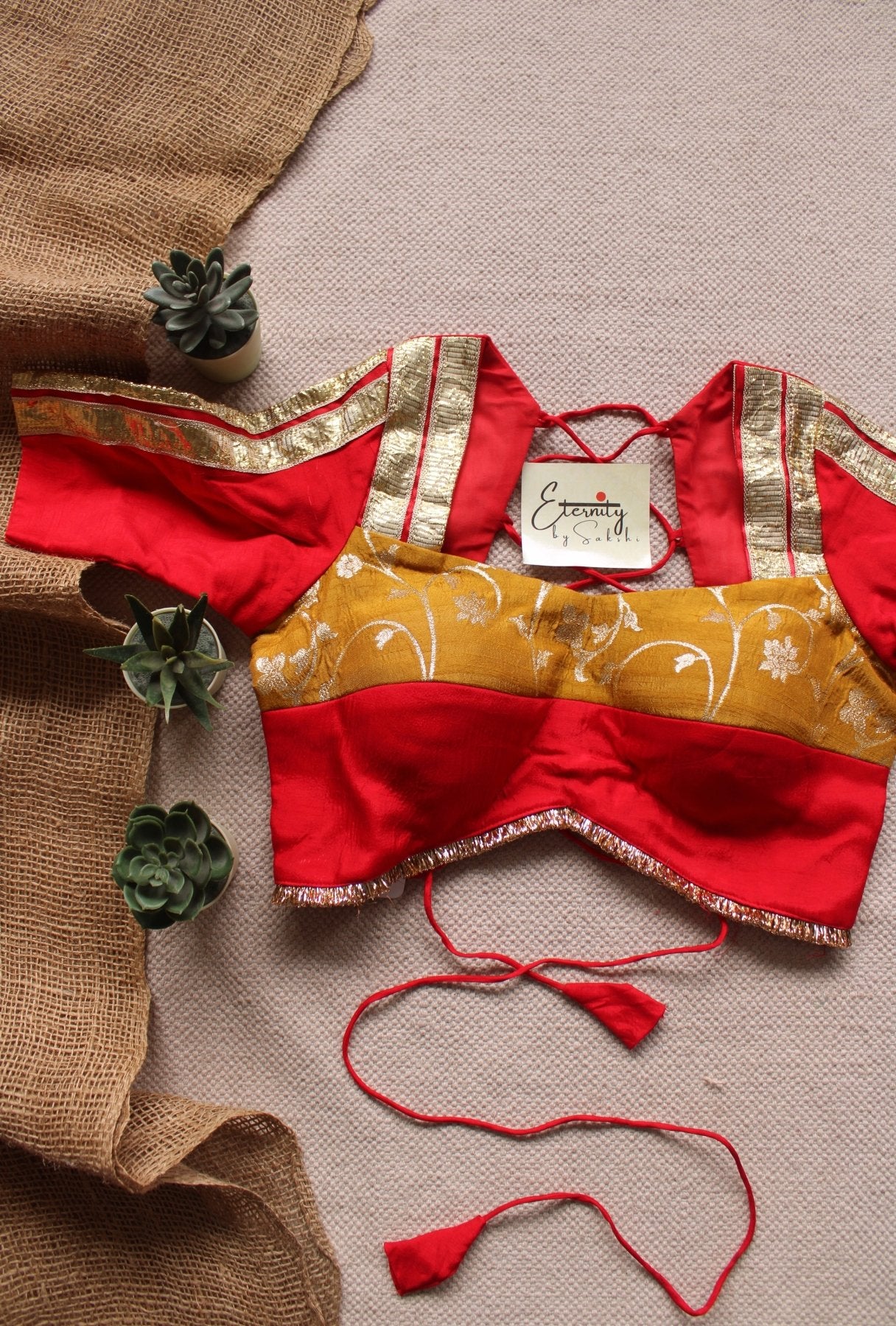 Red Yellow Navratri Patch Limited Edition Blouse - Eternity by Sakshi