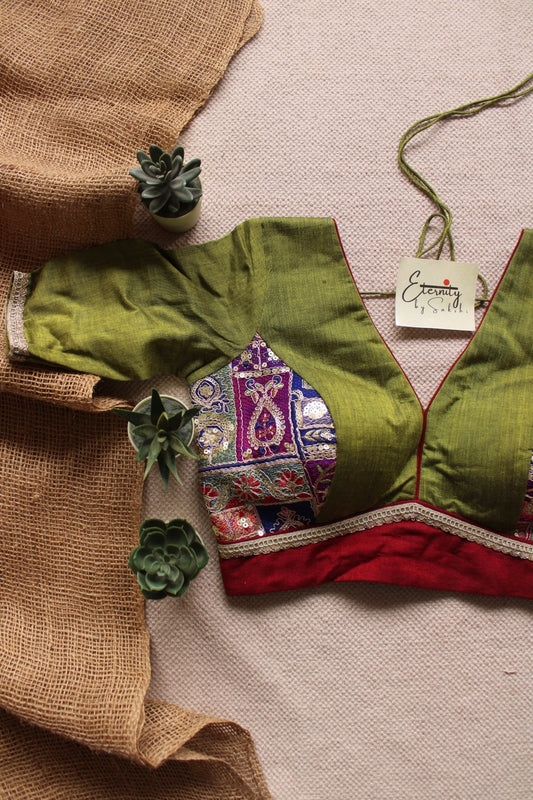 Green Navratri Patch Limited Edition Blouse - Eternity by Sakshi