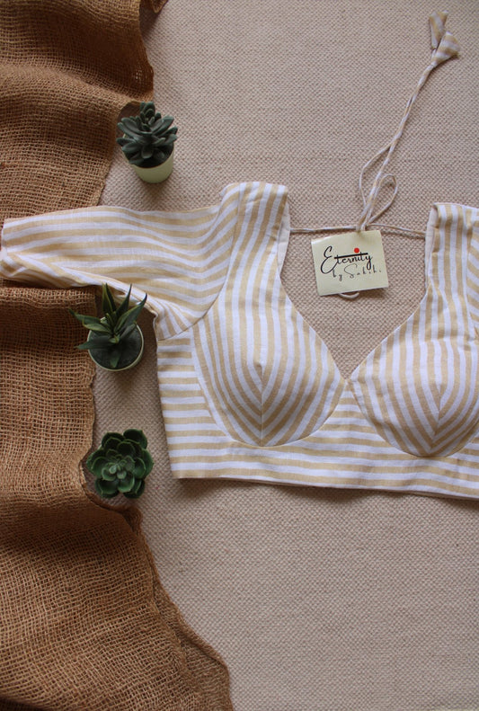 White Linen With Sleeves Blouse - Eternity by Sakshi