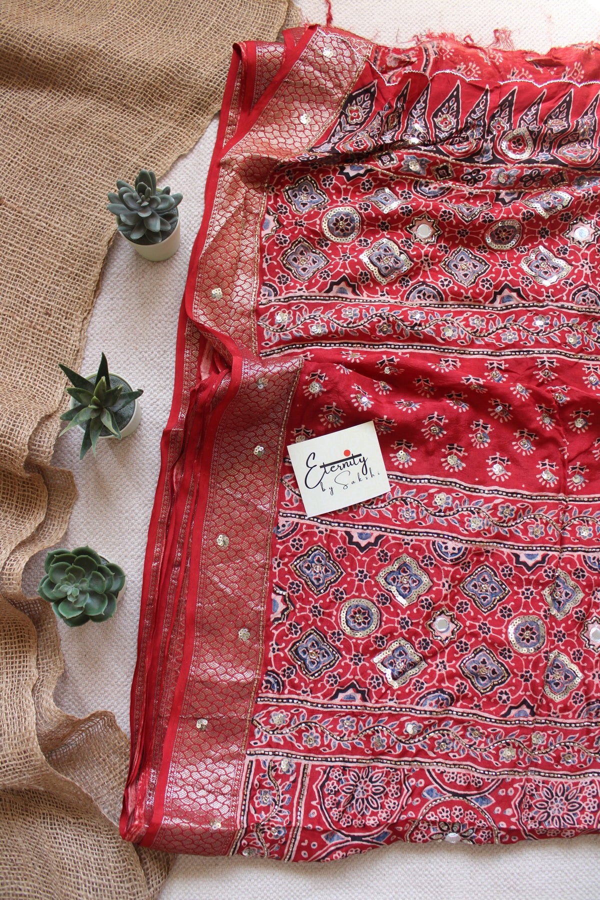 Laal Ishq Maharani Ajrakh Dola Silk Handwork Saree