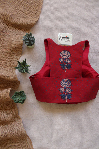 Gulmohar Maroon Ajrakh Blouse - Eternity by Sakshi