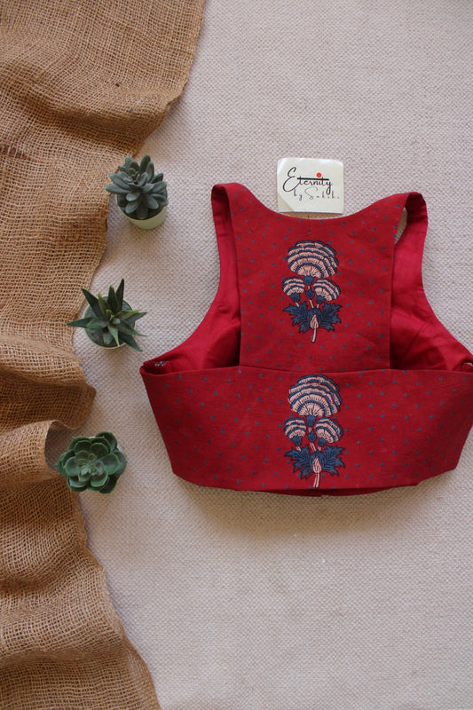 Gulmohar Maroon Ajrakh Blouse - Eternity by Sakshi