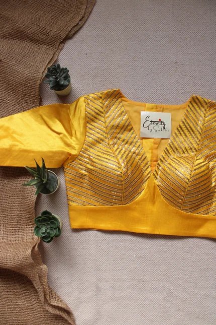Yellow Dhruv Tara Patch Blouse - Eternity by Sakshi