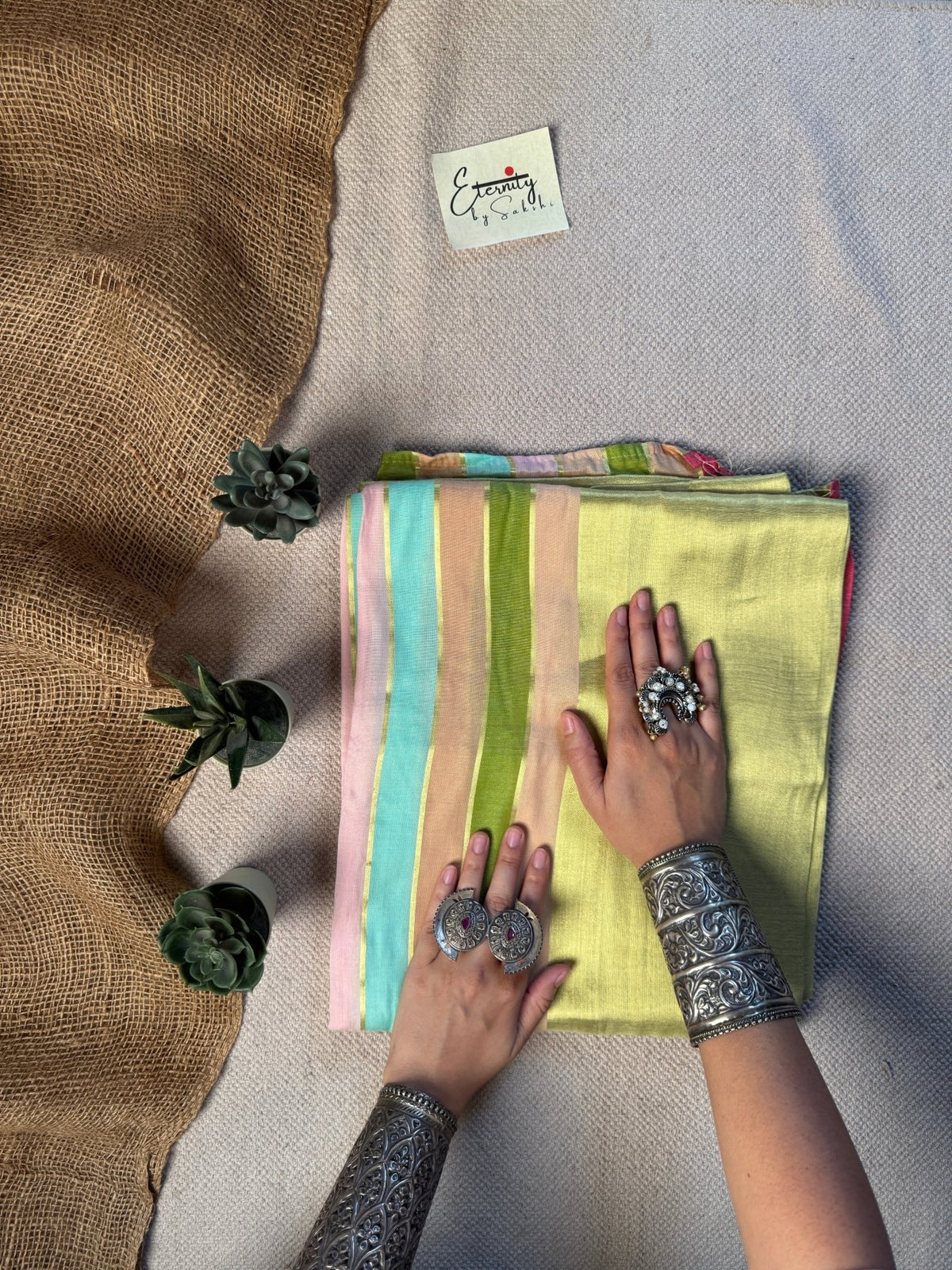 Lime Whisper Tissue Saree- Onam - Eternity by Sakshi