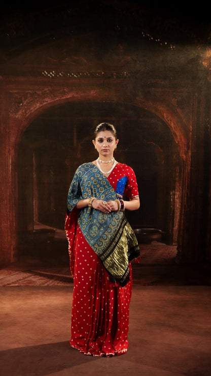 Red Modal Bandhani Saree - Eternity by Sakshi