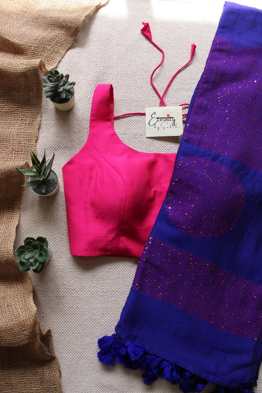 Blue Shakti Saree + Fuscia Noorie Blouse Combo - Eternity by Sakshi